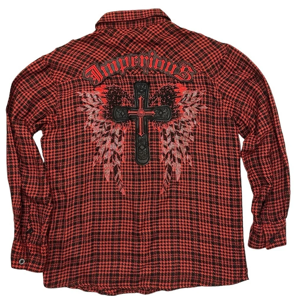 Imperious Delftrading INC. Red Men Angel Wing Button Up Down Shirt  size XL